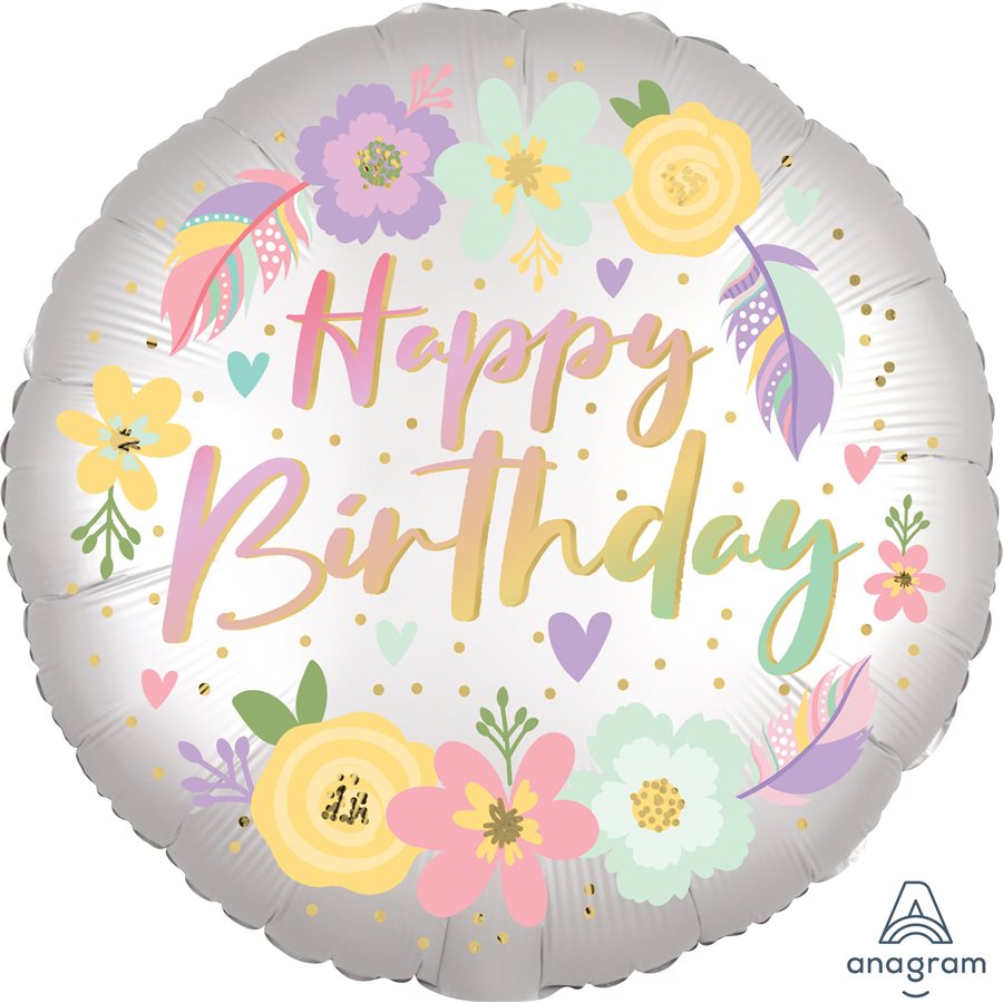18" Foil Boho Birthday Satin Flowers Balloon