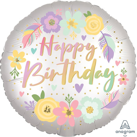 18" Foil Boho Birthday Satin Flowers Balloon