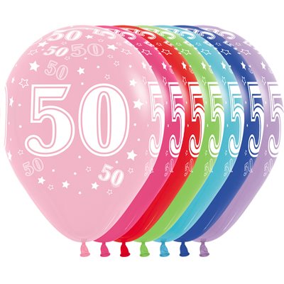 11" Number 50 latex balloon, assorted colors (50 pcs)