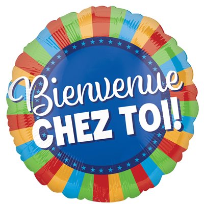 Jumbo blue and multicoloured Bienvenue Chez Toi foil balloon