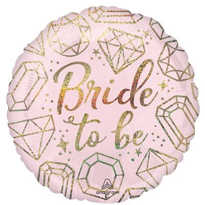 18 inch blush pink foil Bride to Be balloon with holographic gold script and diamonds