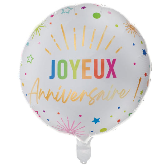 White Festive “Joyeux Anniversaire” Foil Balloon 45 cm