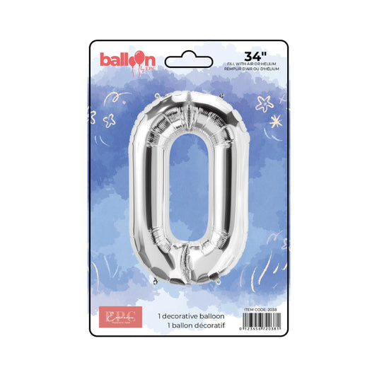 FOIL NUMBER 0 BALLOON - SILVER 34-INCH