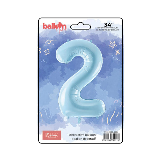 FOIL NUMBER 2 BALLOON - SOLID BLUE 34-INCH