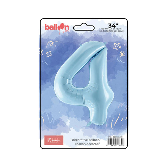 FOIL NUMBER 4 BALLOON - SOLID BLUE 34-INCH