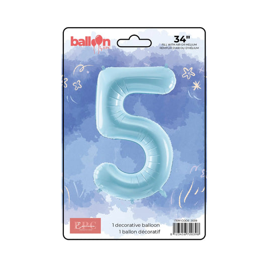 FOIL NUMBER 5 BALLOON - SOLID BLUE 34-INCH