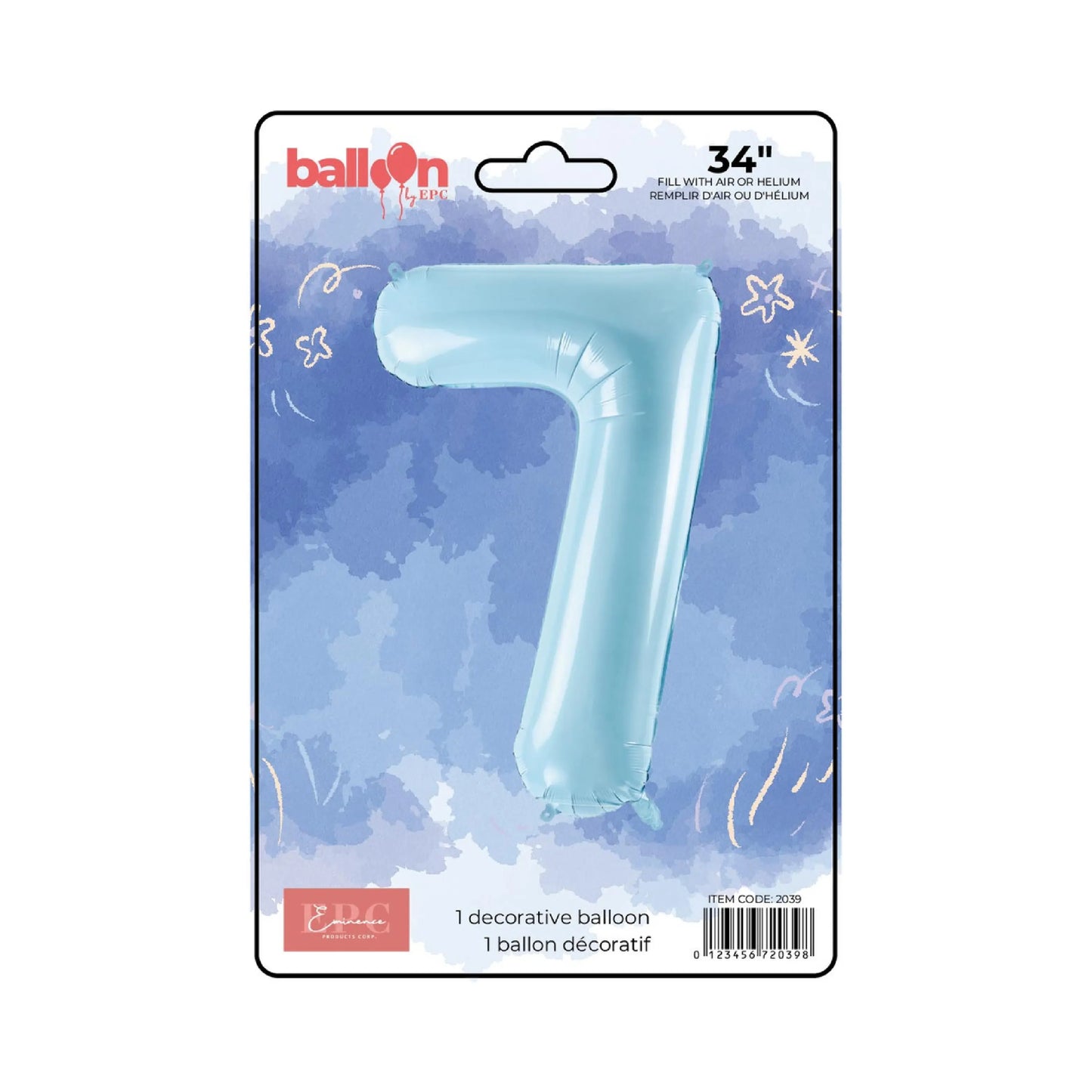 FOIL NUMBER 7 BALLOON - SOLID BLUE 34-INCH