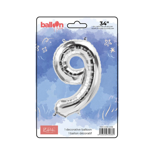 FOIL NUMBER 9 BALLOON - SILVER 34-INCH