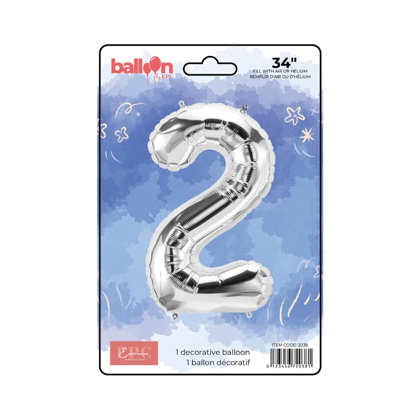 FOIL NUMBER 2 BALLOON - SILVER 34-INCH