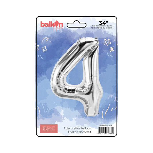 FOIL NUMBER 4 BALLOON - SILVER 34-INCH