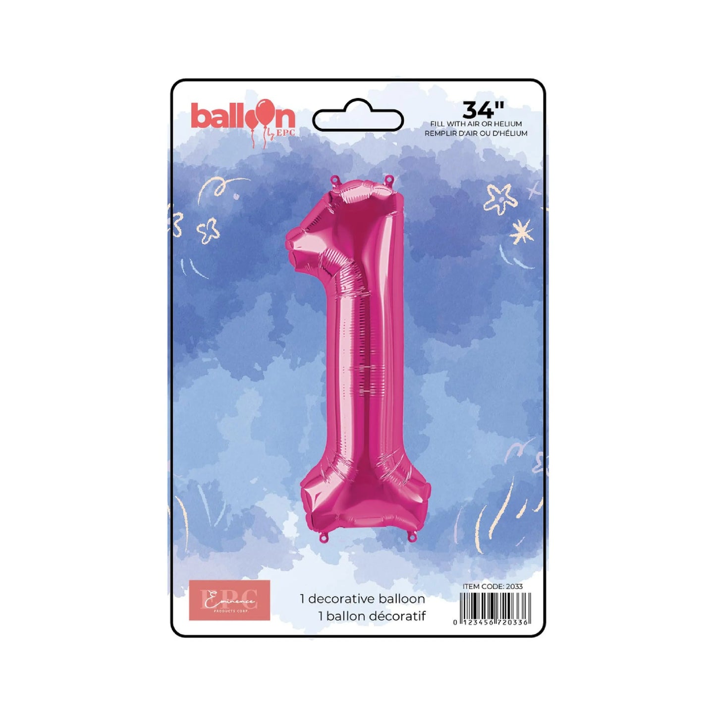 FOIL NUMBER 1 BALLOON - BRIGHT PINK 34-INCH