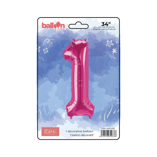 FOIL NUMBER 1 BALLOON - BRIGHT PINK 34-INCH