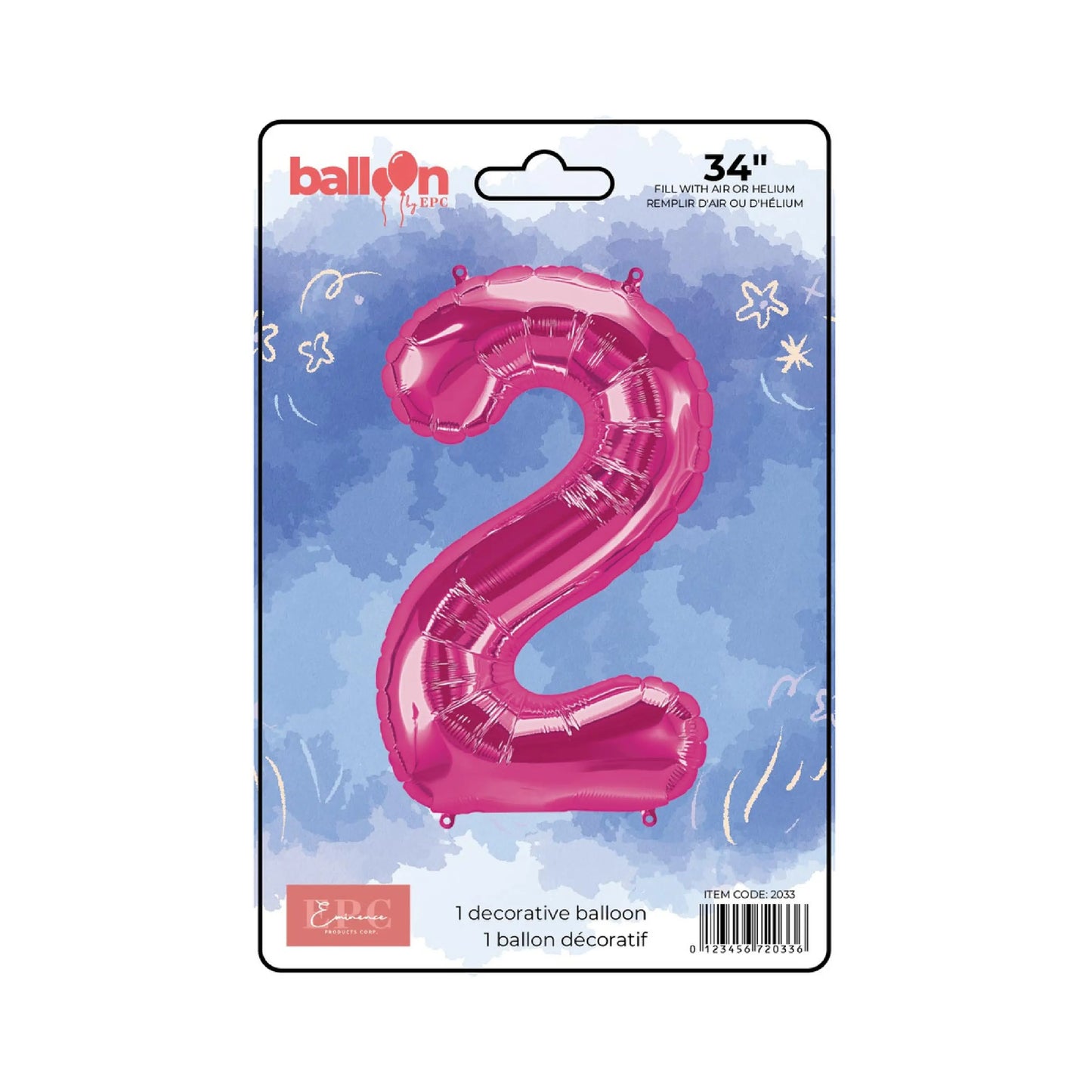 FOIL NUMBER 2 BALLOON - BRIGHT PINK 34-INCH