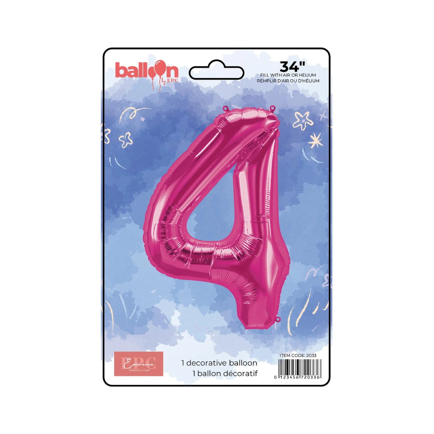 FOIL NUMBER 4 BALLOON - BRIGHT PINK 34-INCH