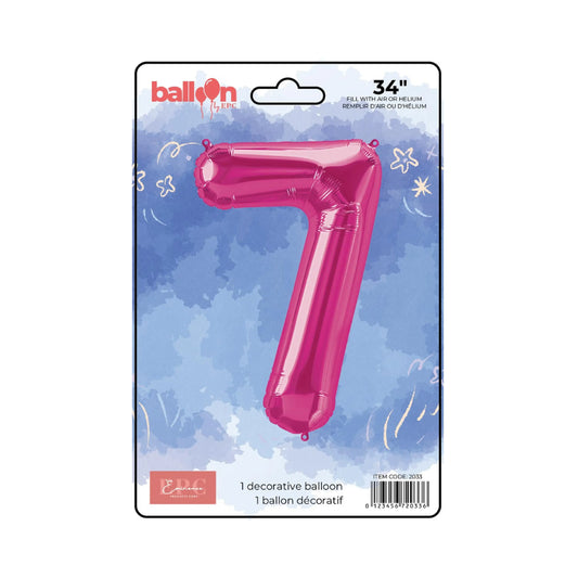 FOIL NUMBER 7 BALLOON - BRIGHT PINK 34-INCH