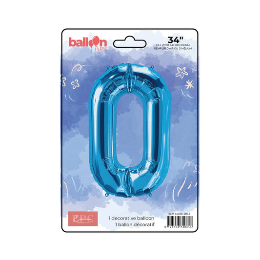 FOIL NUMBER 0 BALLOON - BRIGHT BLUE 34-INCH