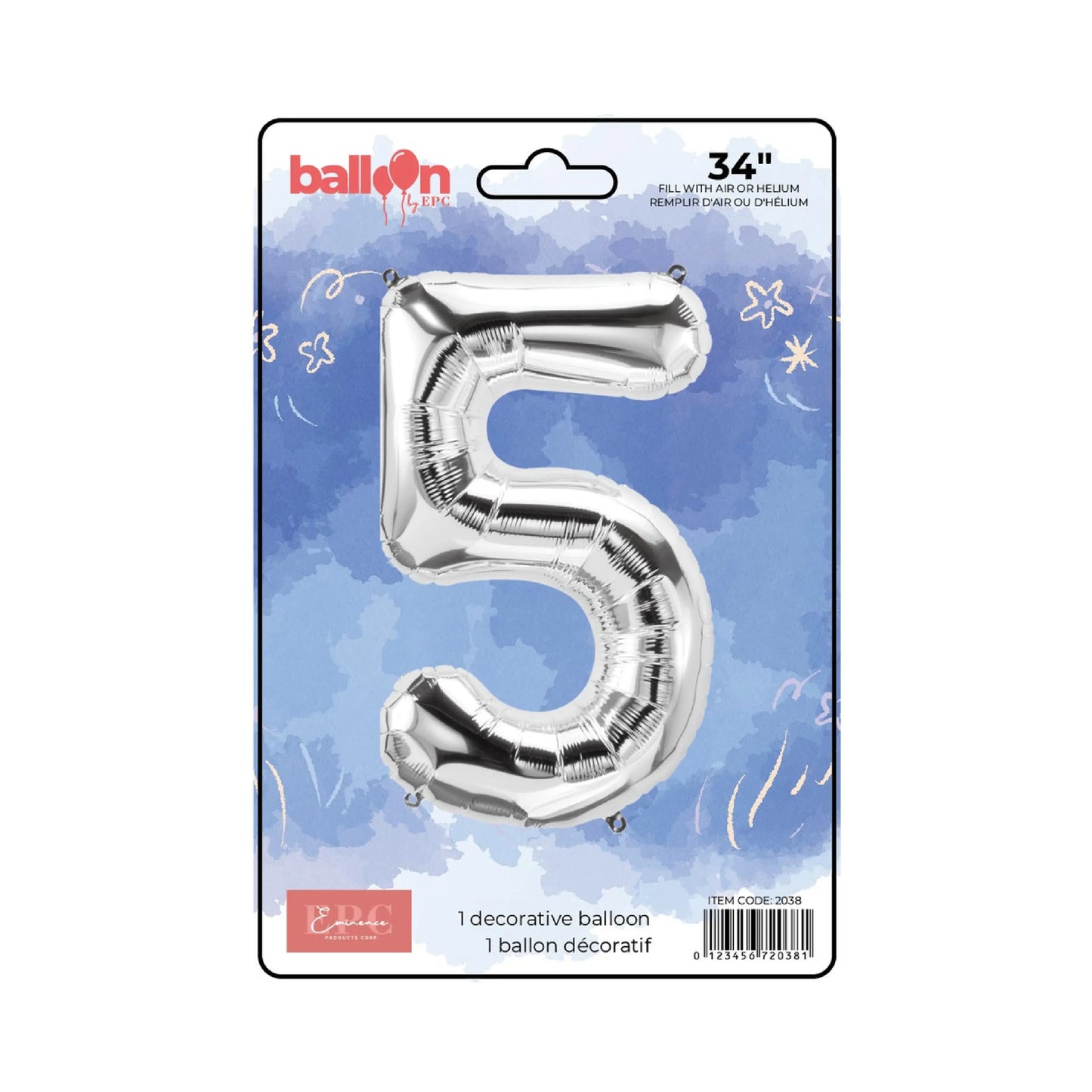 FOIL NUMBER 5 BALLOON - SILVER 34-INCH