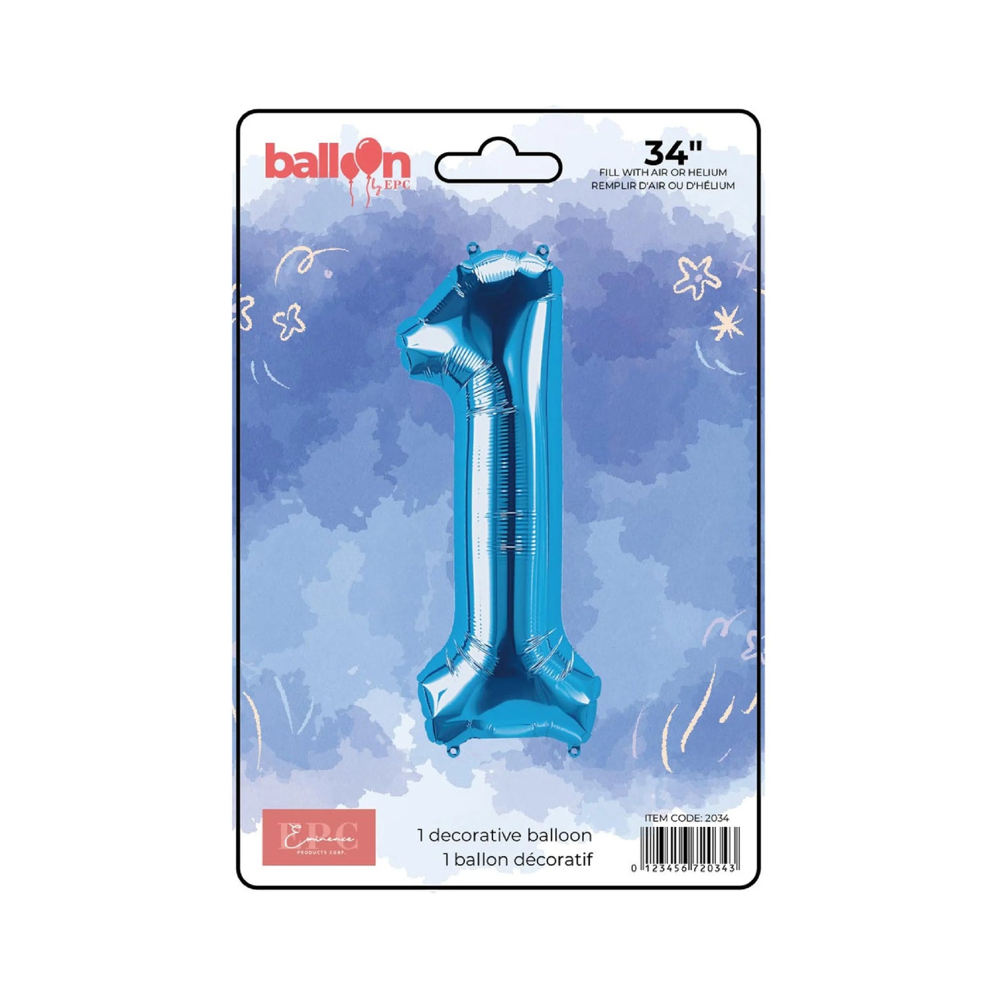 FOIL NUMBER 1 BALLOON - BRIGHT BLUE 34-INCH