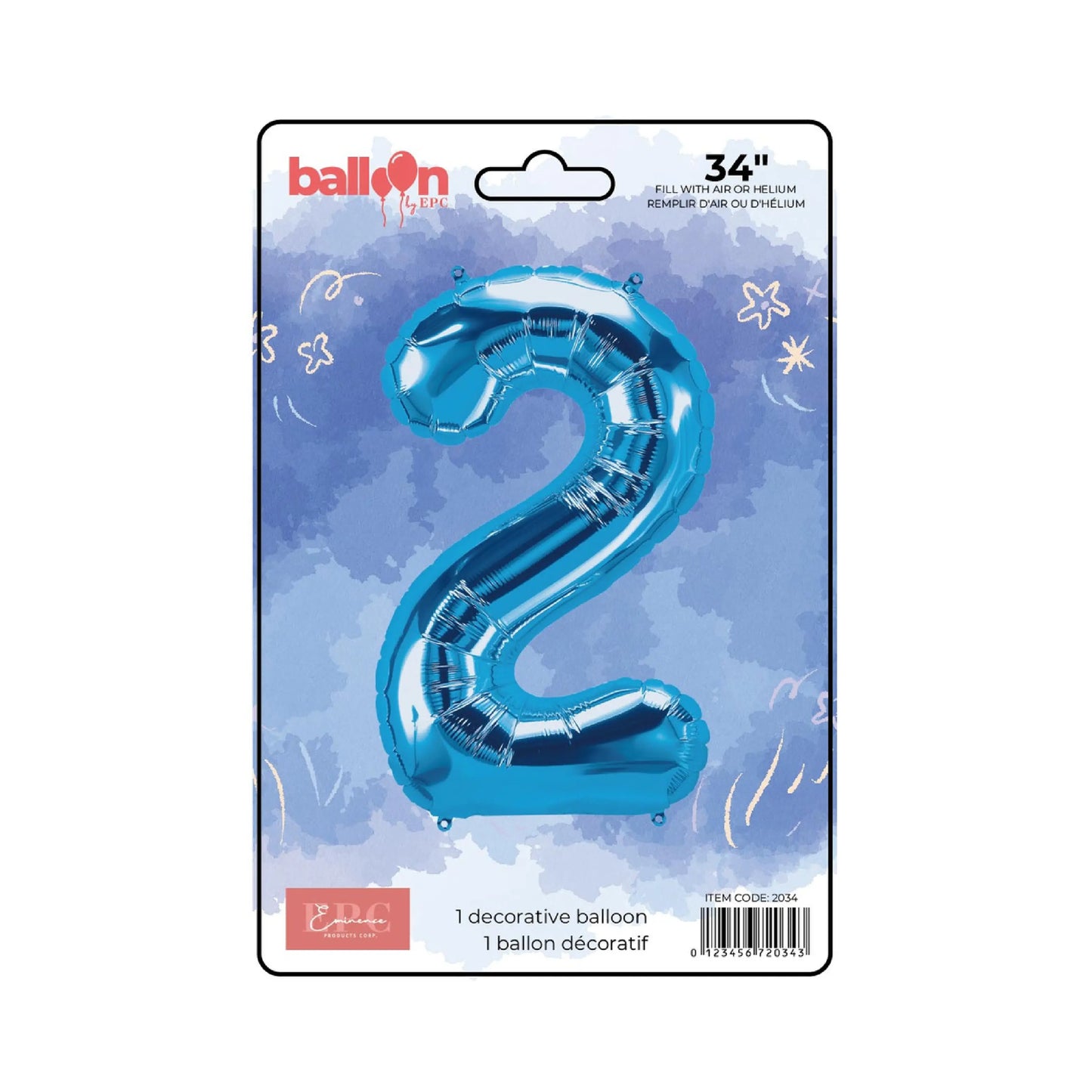 FOIL NUMBER 2 BALLOON - BRIGHT BLUE 34-INCH
