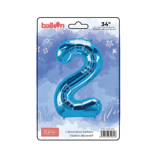 FOIL NUMBER 2 BALLOON - BRIGHT BLUE 34-INCH