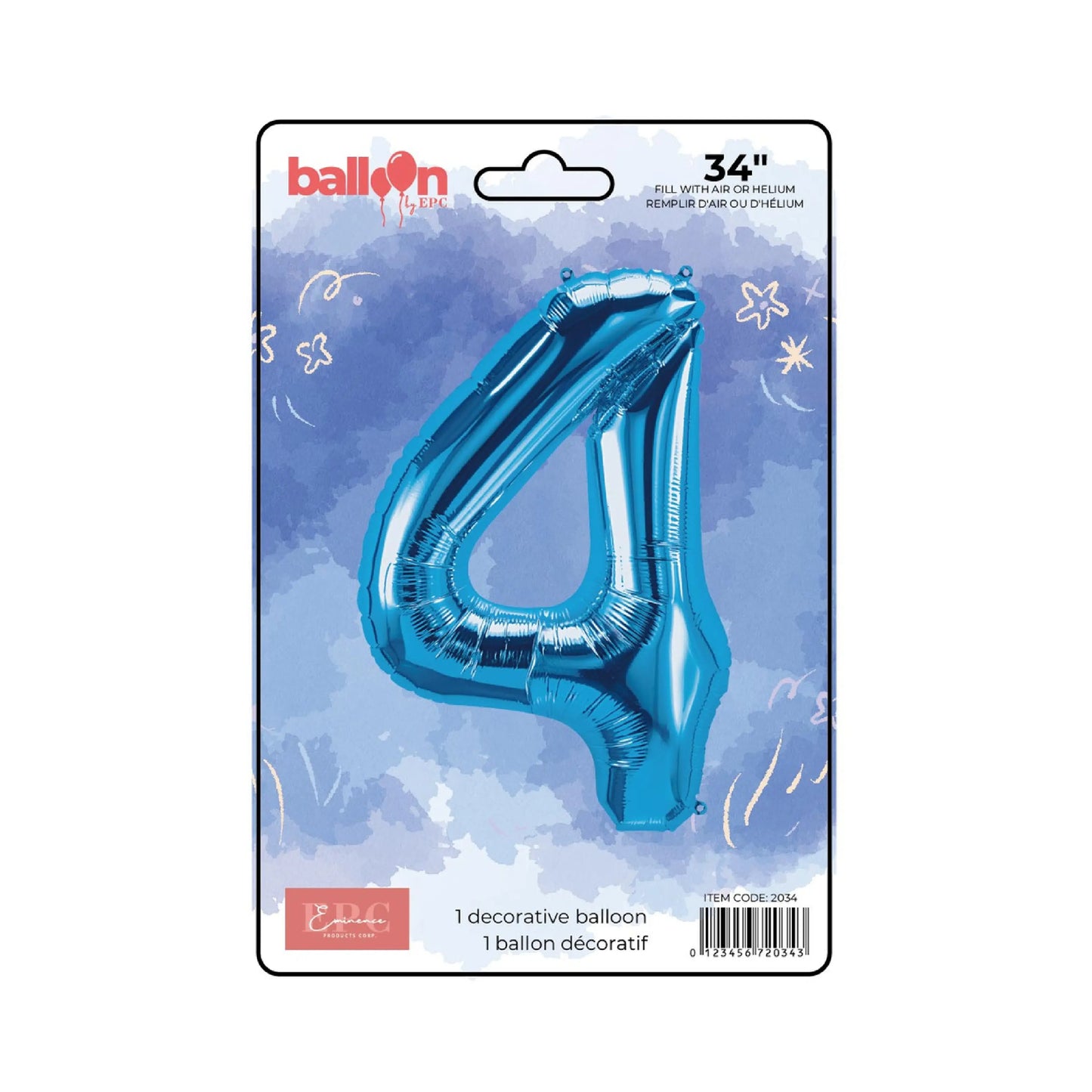 FOIL NUMBER 4 BALLOON - BRIGHT BLUE 34-INCH