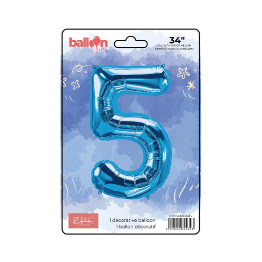 FOIL NUMBER 5 BALLOON - BRIGHT BLUE 34-INCH