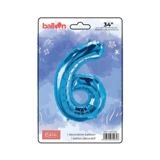 FOIL NUMBER 6 BALLOON - BRIGHT BLUE 34-INCH