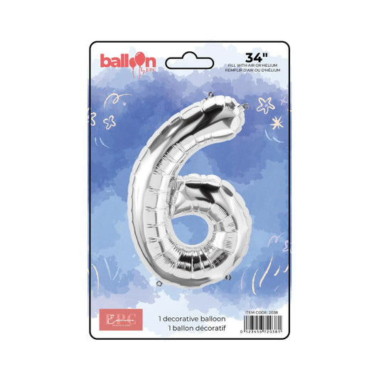 FOIL NUMBER 6 BALLOON - SILVER 34-INCH