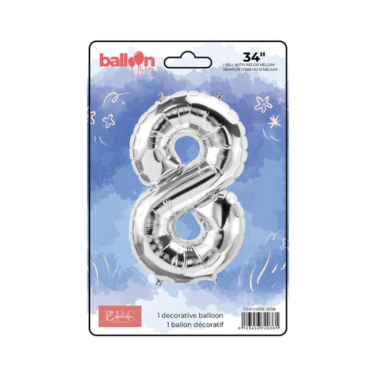 FOIL NUMBER 8 BALLOON - SILVER 34-INCH