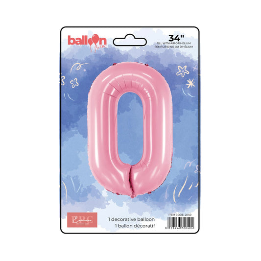 FOIL NUMBER 0 BALLOON - SOLID PINK 34-INCH