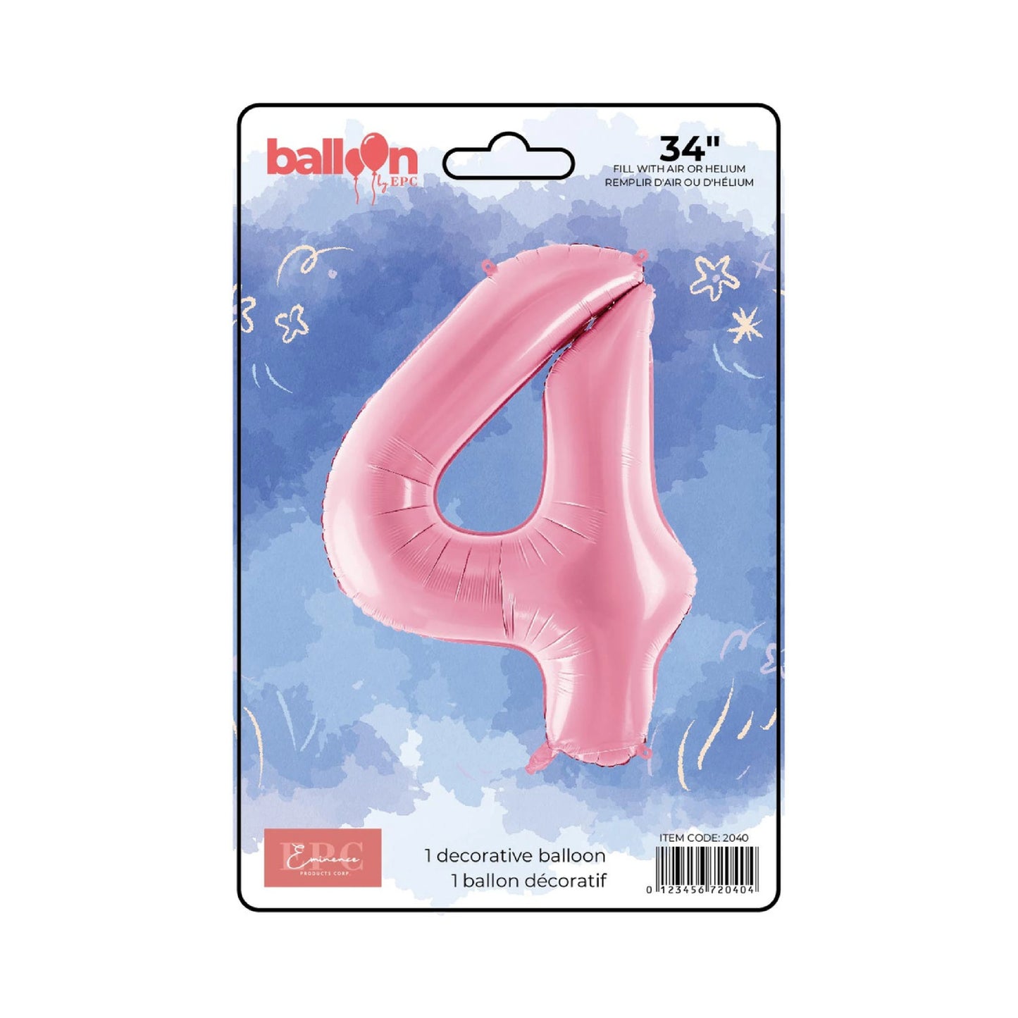 FOIL NUMBER 4 BALLOON - SOLID PINK 34-INCH