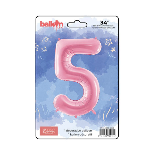 FOIL NUMBER 5 BALLOON - SOLID PINK 34-INCH