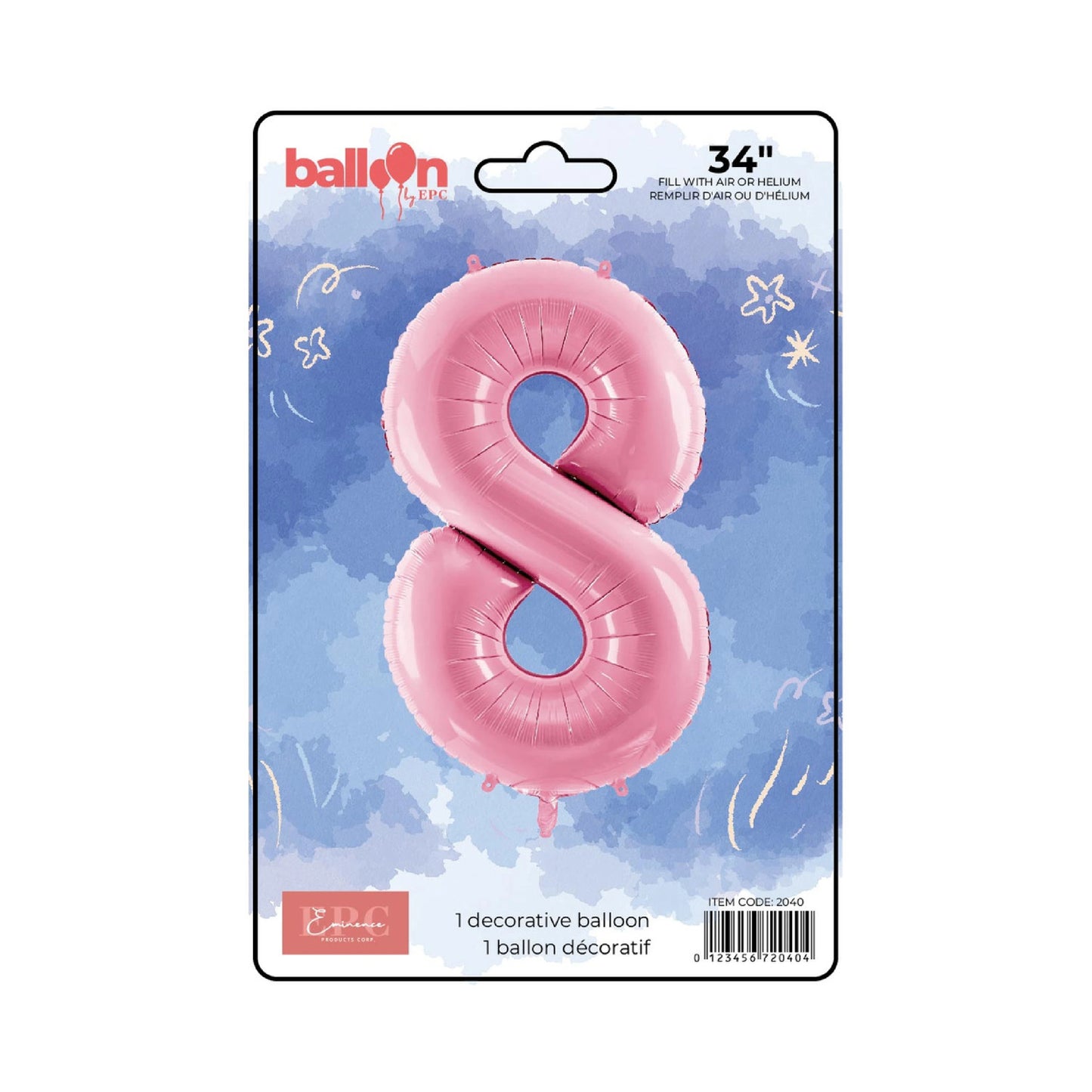 FOIL NUMBER 8 BALLOON - SOLID PINK 34-INCH