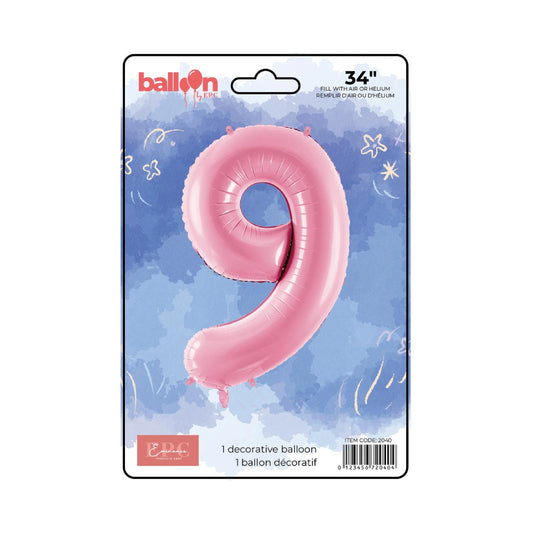 FOIL NUMBER 9 BALLOON - SOLID PINK 34-INCH